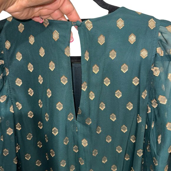 Calvin Klein Green & Metallic Gold Pattern Tie-Cuff Shift Dress Sz 10 NWT - Picture 7 of 13